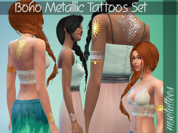 Sims 4 — Boho Metallic Tattoos Set by luvjake_ — For females only. It matches all skintones. Golden and silver only. All