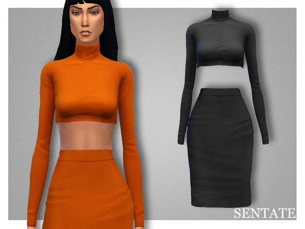 Sims 4 — Verity Cropped Polo Neck by Sentate — A bust enhancing ribbed crop top with long sleeves and Polo neck. Mix and