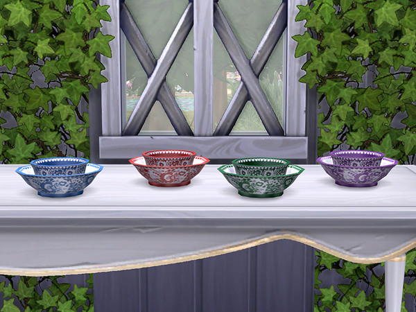 Sims 4 — Slavic Bowls by soloriya — Porcelain salad bowls painted with the traditional slavic pattern. Part of Slavic