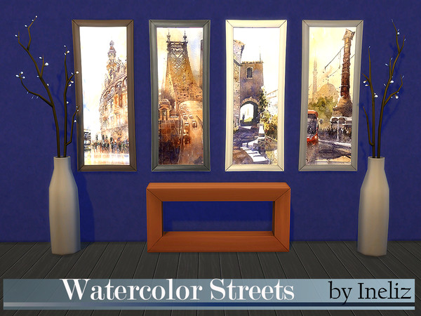 Sims 4 — Watercolor Streets by Ineliz — A set of watercolor paintings of city streets. Happy simming!