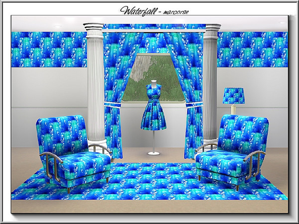 Sims 3 — Waterfall_marcorse by marcorse — Themed pattern blue and green bubbles in a waterfall design.