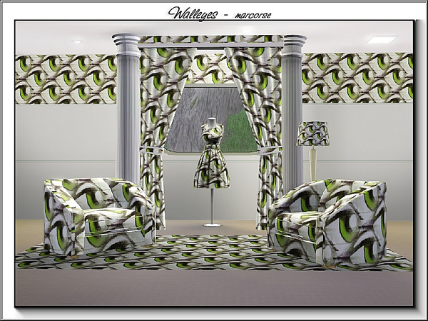 Sims 3 — Walleyes_marcorse by marcorse — Abstract pattern: green eye graffiti on a brick wall.