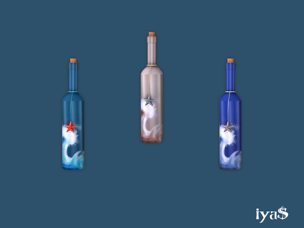 Sims 4 — Seaside Bottle v1 by soloriya — Colorful glass bottle decorated with a starfish and wave print. 3 variants.