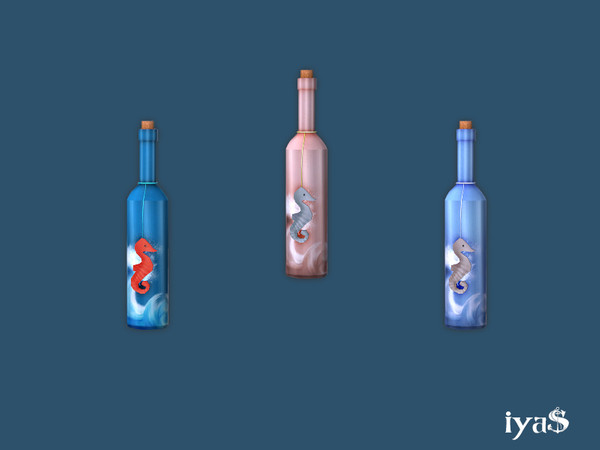 Sims 4 — Seaside Bottle v2 by soloriya — Colorful glass bottle decorated with a seahorse and wave print. 3 variants.