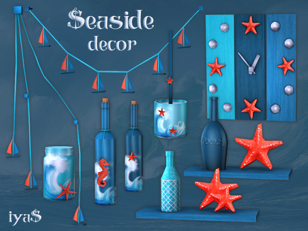 Sims 4 — Seaside Decor Set by soloriya — Any house can be a beach house, even if you are nowhere near the ocean. Get this