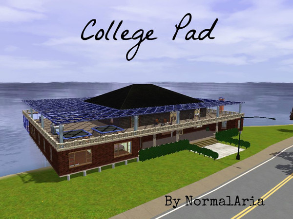 Sims 3 — College Pad by NormalAria2 — A seaside house built with six bedrooms. It includes an entertainment room, a