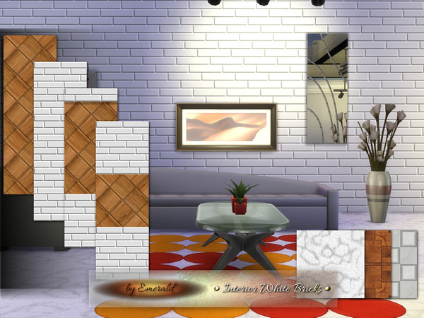 Sims 4 — Interior White Bricks by Emerald — These set have many styles to choose from. See which one fits you better. And
