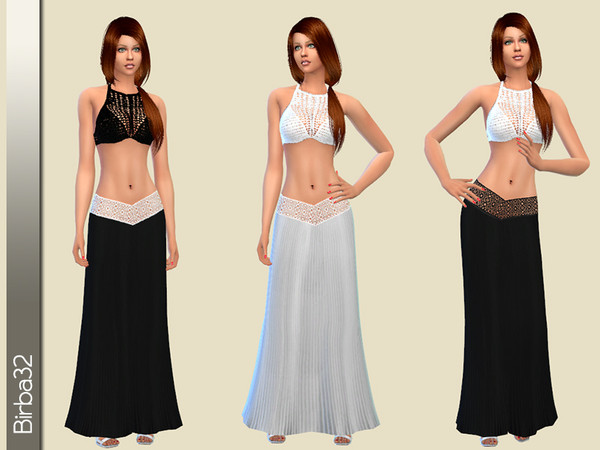 Sims 4 — Travellers Skirt by Birba32 — A long skirt in a lightweight fabric with a high lace trim that gives it a sexy
