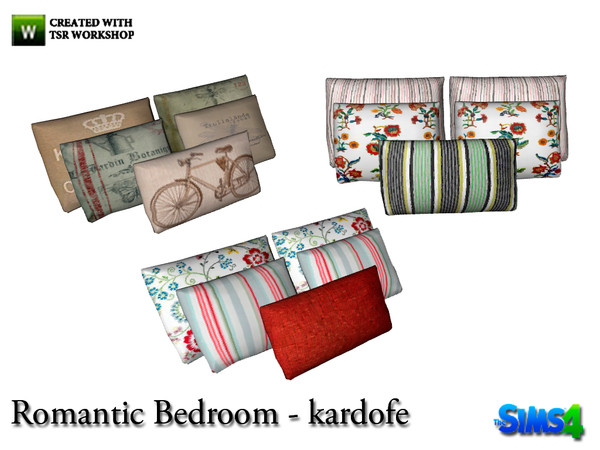 Sims 4 — kardofe_Romantic Bedroom_cushions by kardofe — Group of five cushions placed on the bed 