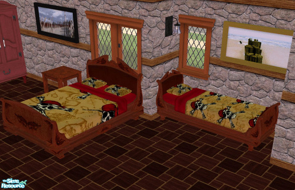 Sims 2 — Pirate Bedding - Brown Smaller Patern by TSR Archive — Arr! Seems like everyone where I live is all geered up