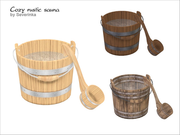 Sims 4 — [Rustic Sauna] - Pail with water and ladle by Severinka_ — Pail with water and ladle in a rustic style 3 colors