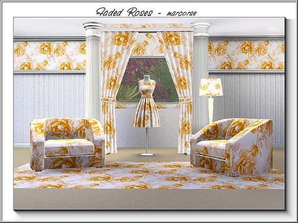 Sims 3 — Faded Roses_marcorse by marcorse — Fabric pattern: old gold rose wallpaper, faded by time