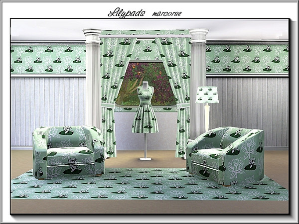 Sims 3 — Lilypad_marcorse by marcorse — Fabric pattern: lilypads and white waterlilies on palest green