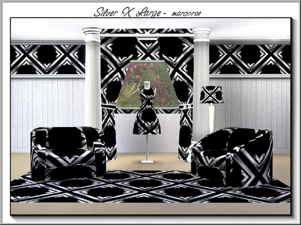 Sims 3 — Silver X Large_marcorse by marcorse — Geometric pattern: metal square shapes in X form in black and silver -