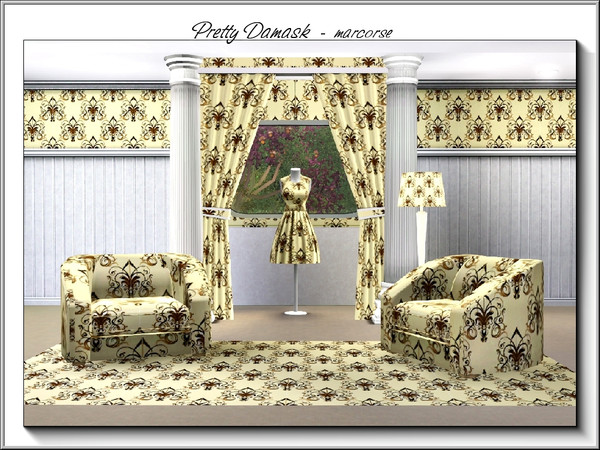 Sims 3 — Pretty Damask_marcorse by marcorse — Fabric pattern: pretty brown and cream flourish damask