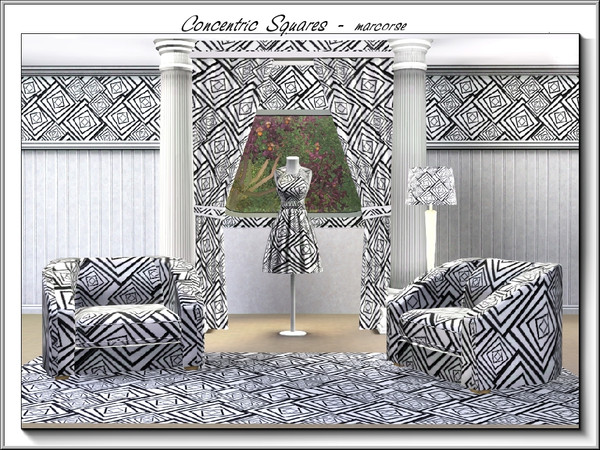 Sims 3 — Concentric Squares_marcorse by marcorse — Geometric pattern: allover repeat of concentric squares in black and