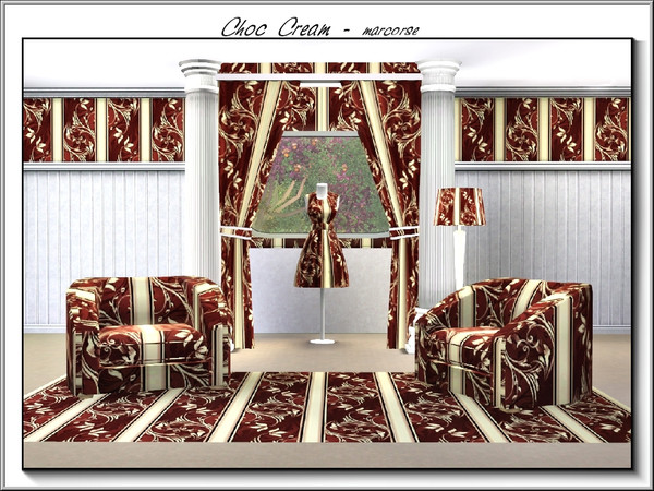Sims 3 — Choc Cream_marcorse by marcorse — Fabric pattern: Victorian wallpaper stripe in chocolate and cream.