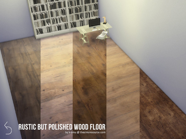 Sims 4 — Rustic But Polished wood floor by k-omu2 — Rough wooden floors with a polished/mirror finish. Comes with five