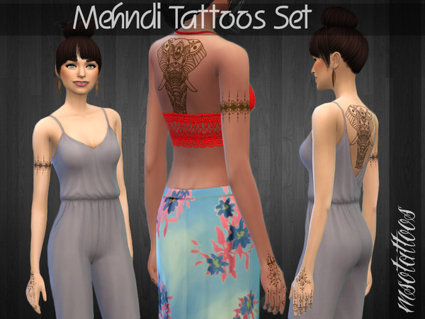 Sims 4 — Mehndi Tattoos Set by luvjake_ — Three different tattoos. Two different colors: black and brown (the difference