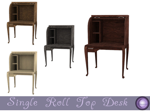 Sims 4 — Single Roll Top Desk by D2Diamond — Single roll top desk takes up two tiles, and has 12 slots. Has four color