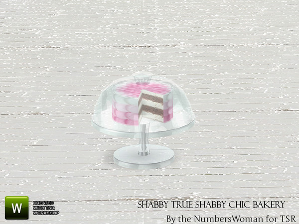 Sims 4 — Shabby Chic True Shabby Bakery Glass Cake Stand by TheNumbersWoman — Old fashioned bakery items for your Sims to