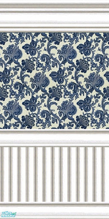 Sims 2 — jsf2CottageBeadDelphBlue by jsf — Cottage, wide, white enamel mouldings and beadboard hold Delph blue floral