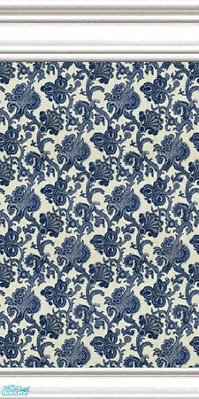 Sims 2 — jsf2CottageDelphBlue by jsf — Cottage, wide, white enamel mouldings hold Delph blue floral patterned wallpaper.