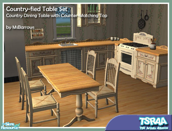 Sims 2 — Country-fied Dining Table (Fancy) by MsBarrows — Love the Country furnishings from Seasons, but find the round