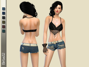 Sims 4 — Belted denim shorts by Birba32 — A pair of tiny denim shorts torn and worn, in six shades with a precious belt.