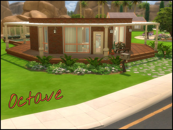 Sims 4 — Octave by Sparky — Octave- 1 bedroom, 1 bathroom - Octagon shaped home with surrounding deck and pool. No custom