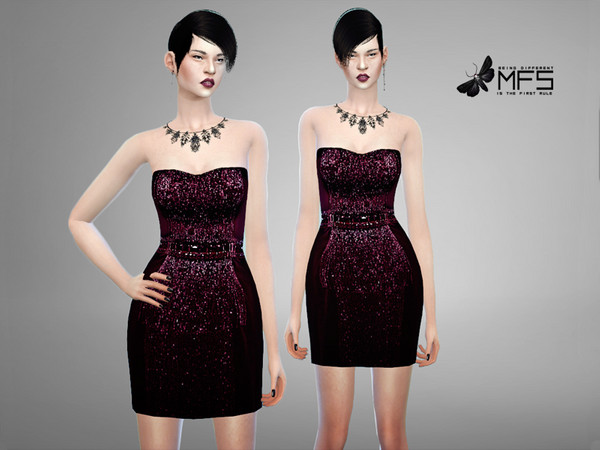 Sims 4 — MFS Sequin - Dress 1 by MissFortune — Standalone, Hq texture, custom thumbnail, 4 colors.