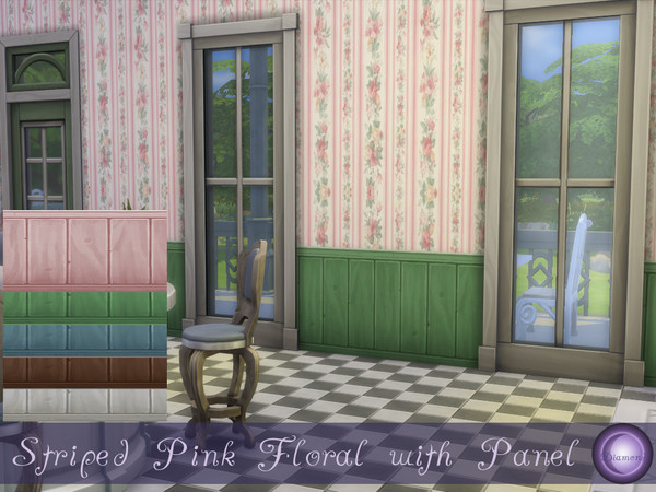 Sims 4 — Striped Pink Floral on Panel Base by D2Diamond — Pink flowers with striped background on five different color