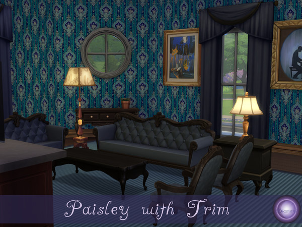 Sims 4 — Paisley wall with Trim by D2Diamond — Paisley wall throw back to the Sims 2 game. Comes in the original base