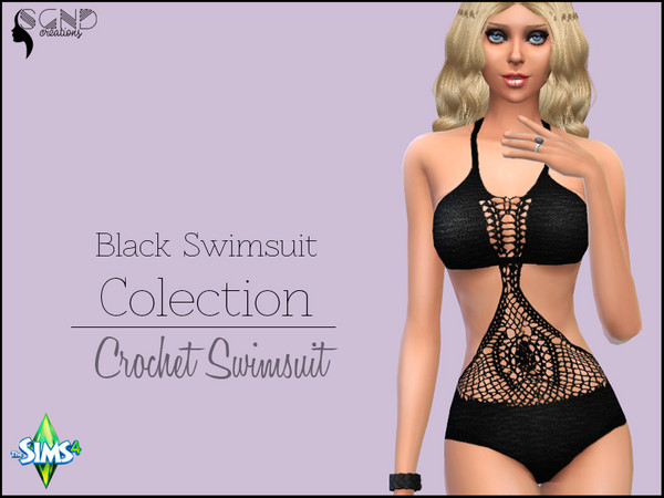 Sims 4 — Black Crochet Swimsuit by SimGirlNextDoor — A set of black swimsuits guaranteed to make an impression at the
