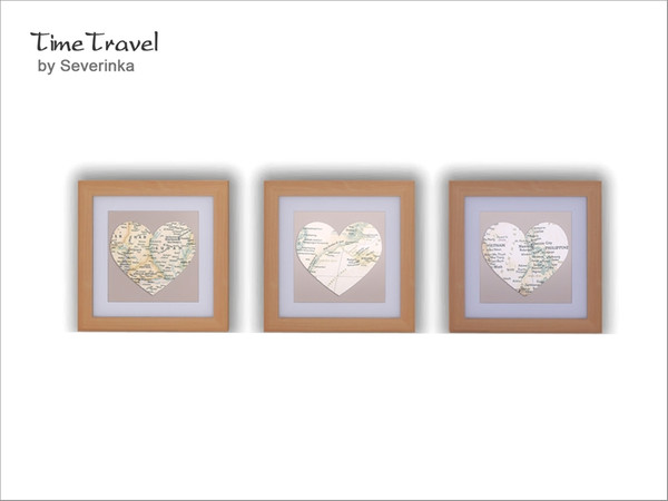 Sims 4 — [TimeTravel] Painting Heart beige by Severinka_ — Painting Heart beige frame, decorated with geographic maps Set