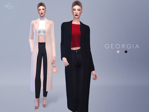 Sims 4 — Accessory Wool Coat - GEORGIA by SLYD — Classic wool coat in light pink featuring narrow lapels, long sleeves,