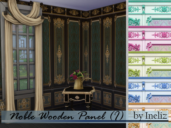 Sims 4 — Noble Wooden Panel (I) by Ineliz — A set of wooden panels with elegant carving pattern. Comes in 6 colors. Happy