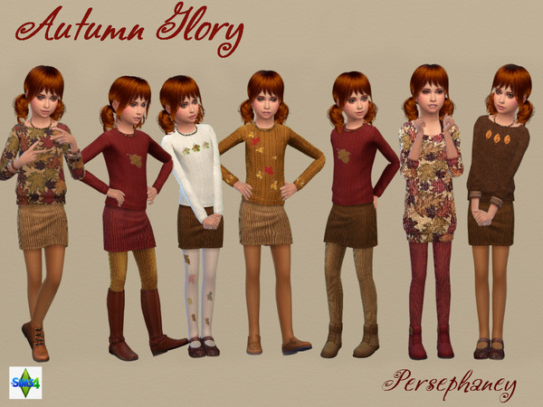 Sims 4 — Autumn Glory Set by Persephaney — A Mix and Match set of Autumn essentials that include: - 7 tops - 5 footless