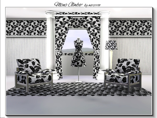 Sims 3 — Mono Climber_marcorse by marcorse — Fabric pattern: climbing plant in monochrome.