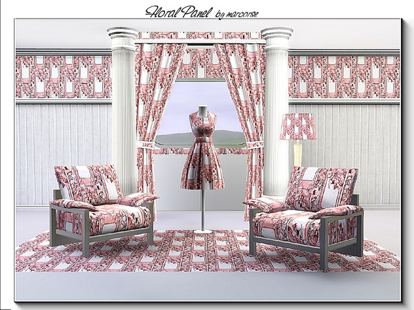 Sims 3 — Floral Panel_marcorse by marcorse — Abstract pattern: vertical floral panel design in pink