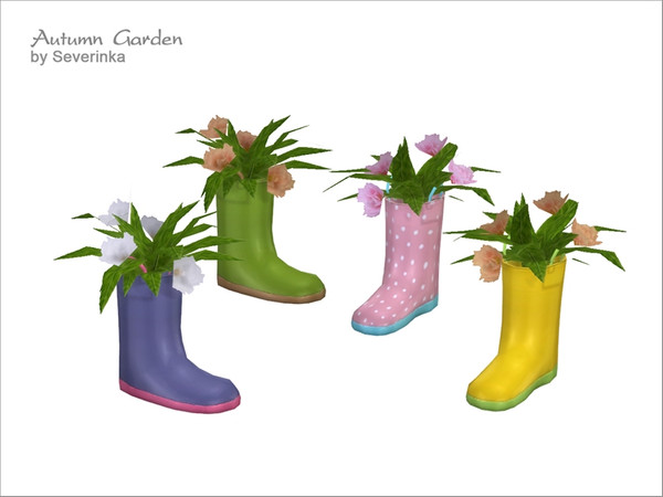 Sims 4 — [Autumn Garden] Rubber boots with plants 02 by Severinka_ — Rubber boots with plants aster 'Autumn Garden' set 4