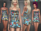 Sims 4 — Star Crossed Romper by Cre8Sims — Star Crossed Romper in 3 color varieties. - All over retro print tattoos