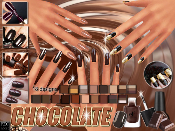 Sims 4 — PZC_Chocolate_Nails_Collection by Pinkzombiecupcakes — Delicious, exquisite and elegant nails for the ladies:).