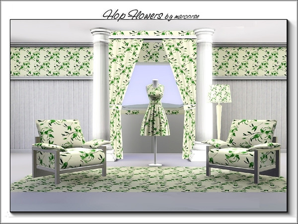 Sims 3 — Hop Flowers_marcorse by marcorse — Fabric pattern: hop flowers and leaves in green and cream