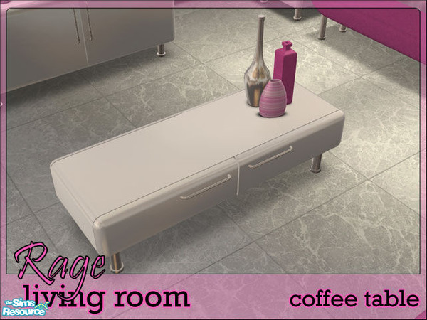 Sims 2 — 'Rage' Pink Coffee Table by prin6je — Shiny white metal coffee table with drawers on two sides.