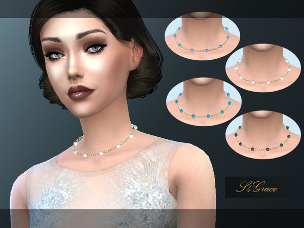 Sims 4 — [S4Grace] - Golden Chain and Pearls Necklace by S4grace — Necklace in golden chains adorned with white, black,