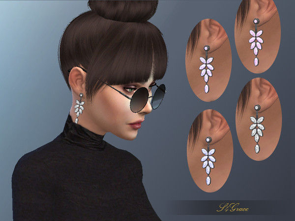 Sims 4 — [S4Grace] - Crystals Earrings by S4grace — Earrings in dark gray metal and white, light blue, light purple, and