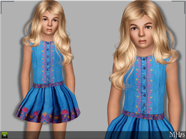 Sims 3 — S3 ParisDress [CF] by Margeh-75 — -cute denim flare dress with colourful embroidery detail and buttons , this
