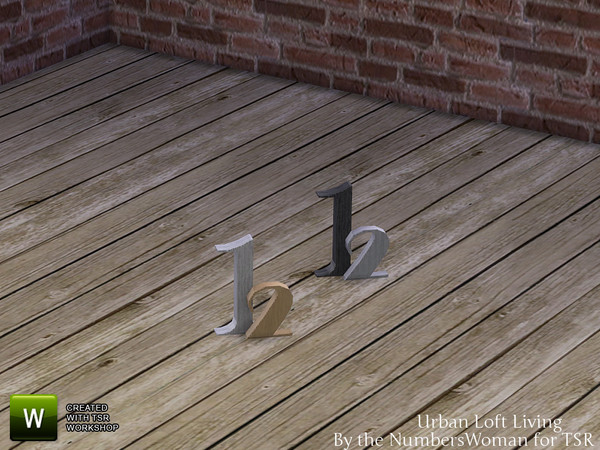 Sims 4 — Urban Loft Living Numbers Set by TheNumbersWoman — Urban, Lofty, and Cheap. Well not TOO cheap. Great for the