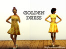 Sims 4 — Gold Leaf Dress by Bliythe — A sparkly gold dress with golden leaves around the arms.